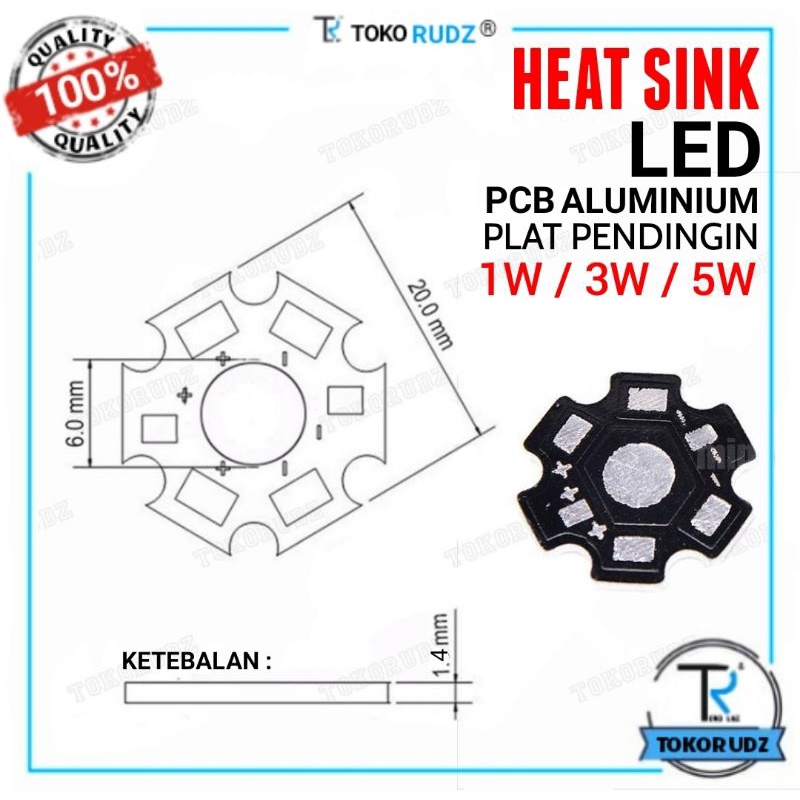 Heat Sink LED 1W 3W 5W HPL Plat Pendingin PCB Heatsink Aluminium 20mm