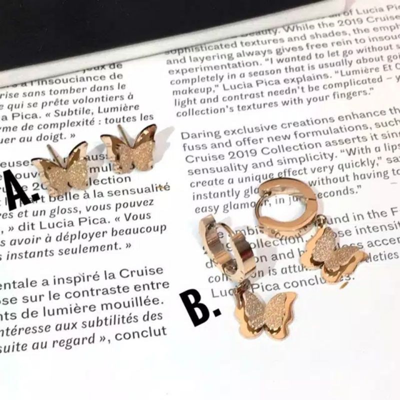 ANTING KUPU2 TITANIUM ASLI PREMIUM ANTI LUNTUR KARAT DAN ALERGI/KUPU KUPU GANTUNG