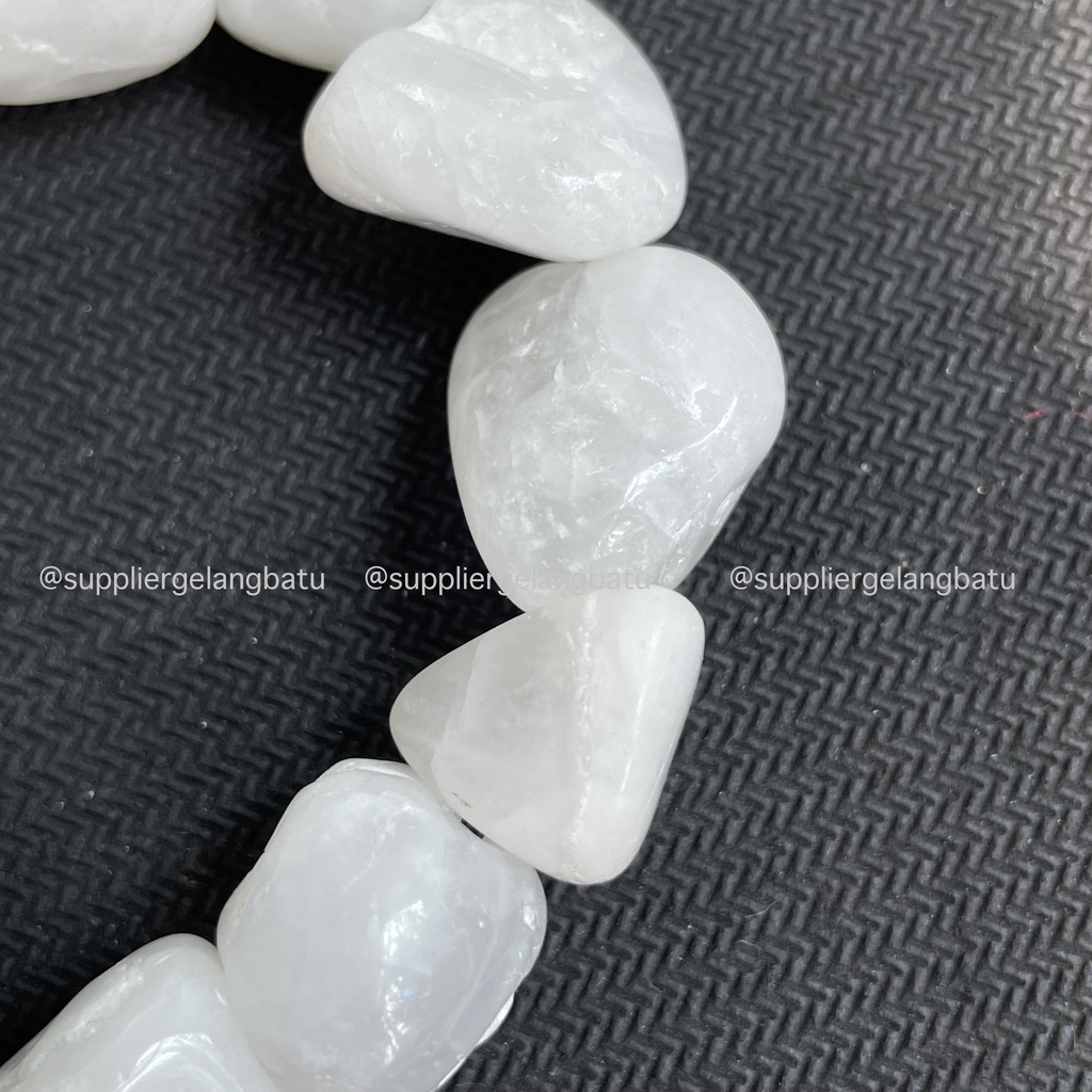 Gelang Batu Putih Kerikil Besar 2CM White Agate Kalimantan Asli