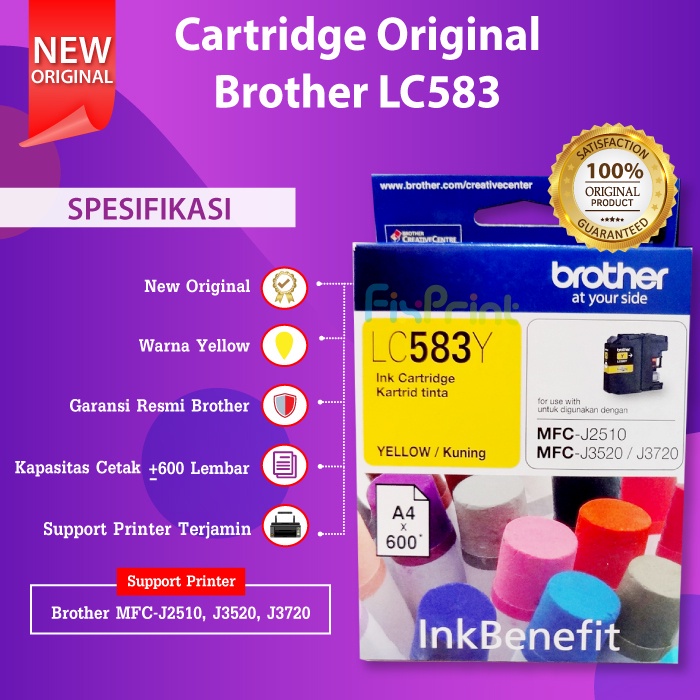 Original Brother LC583BK LC583 Black Cyan Magenya Yellow Ink Benefit Cartridge Tinta Printer MFC-J2510 MFC-J3520 MFC-J3720