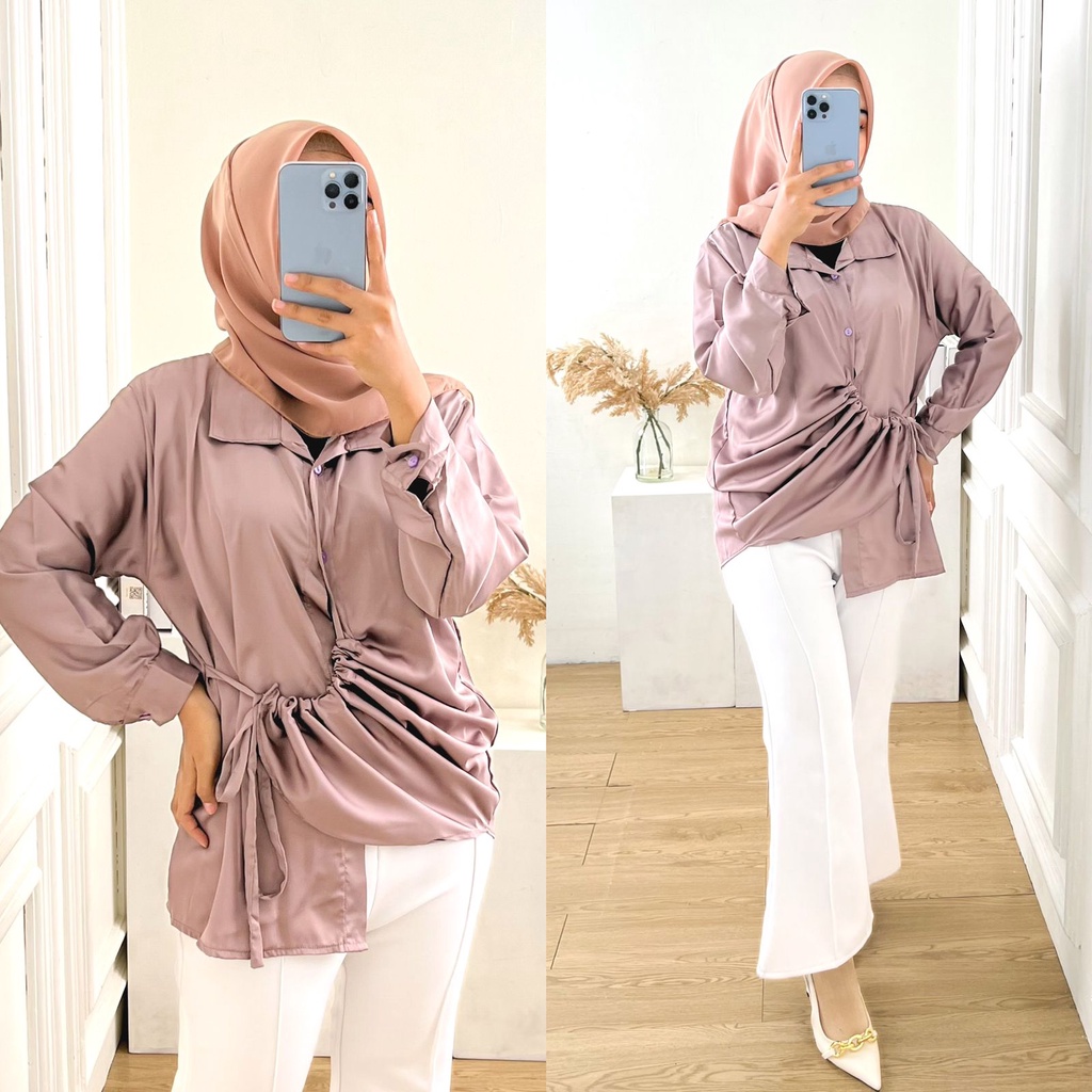 1KG MUAT 5PCS | ARMANY SILK BLOUSE KERUT SERUT DEPAN HITS OOTD FASHION WANITA SELEBGRAM