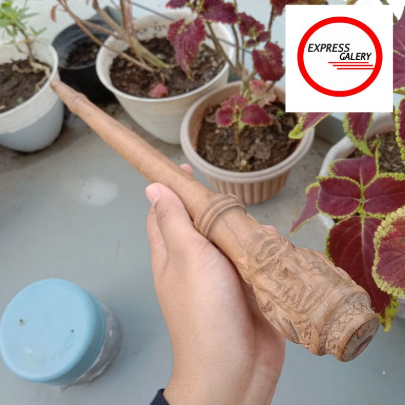tongkat komando kayu kalimosodo ukir raja 35cm D443