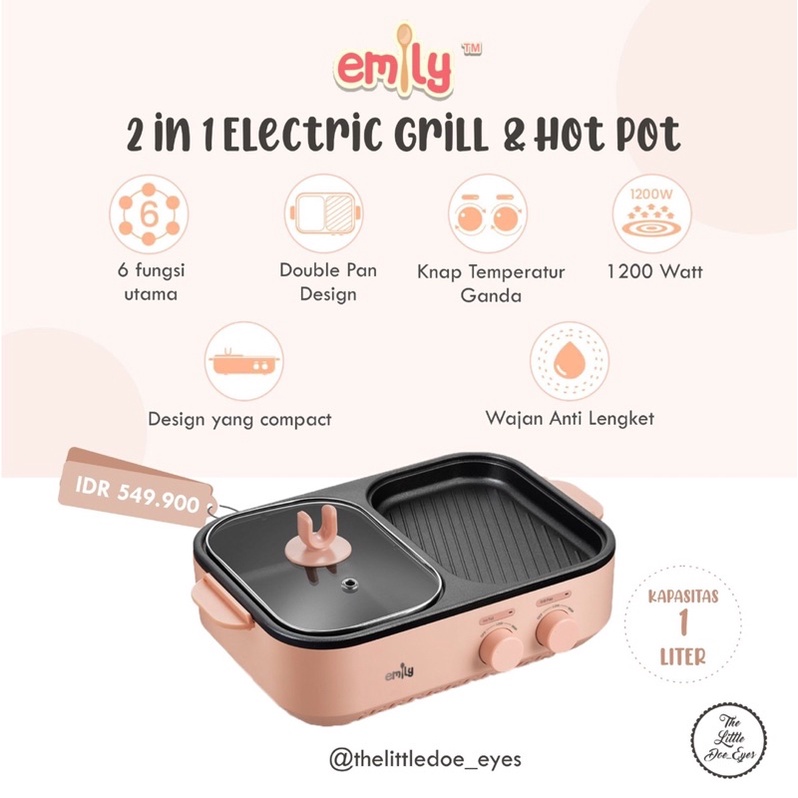 Emily 2in1 Electric Grill &amp; Hot Pot 1 Liter