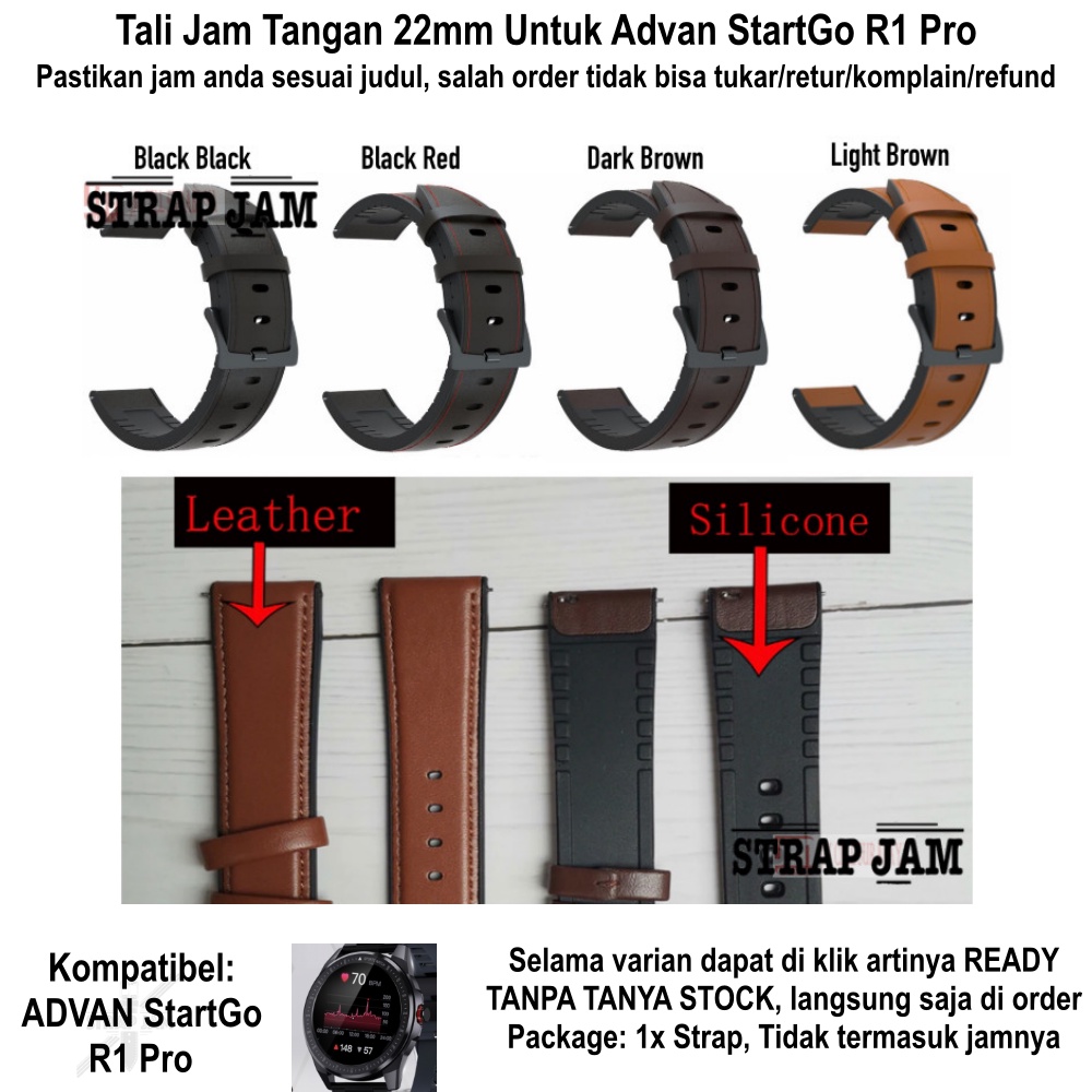 HYBRID Tali Jam Tangan Advan StartGo R1 Pro - Strap 22mm Kulit Leather Plus Rubber Inside