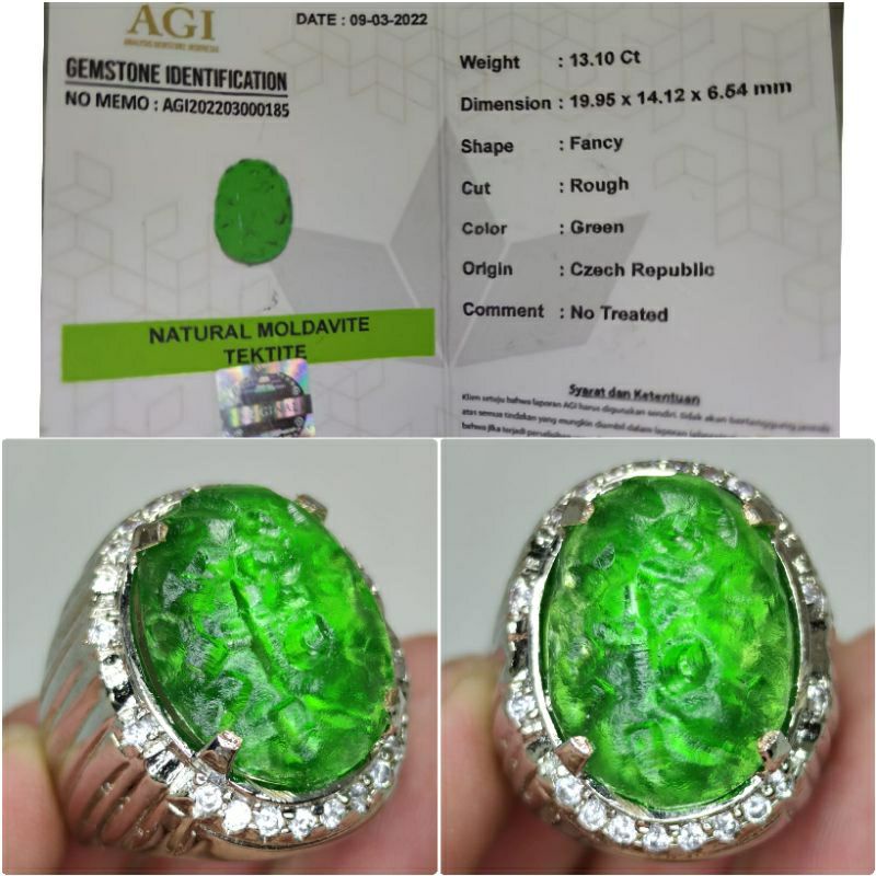 NATURAL Batu Cincin Moldavite Tektite Plus memo