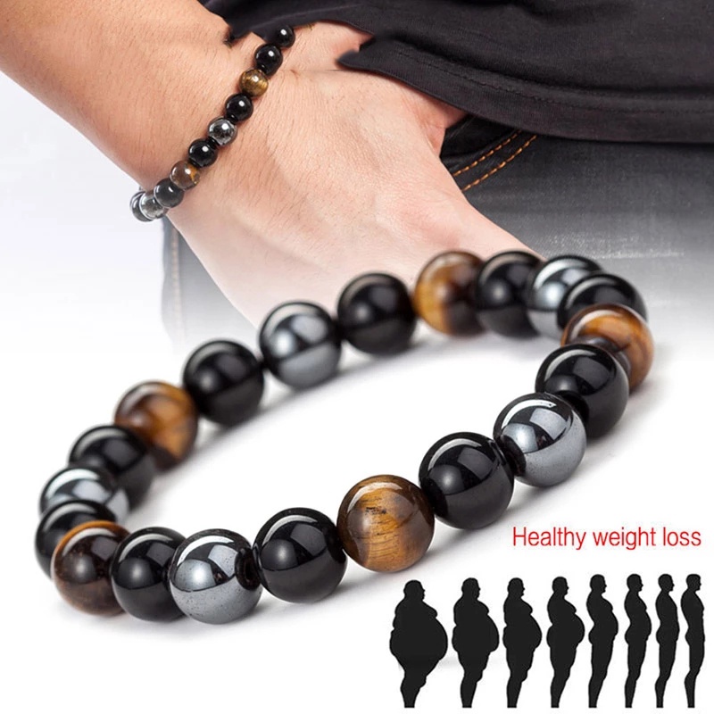 Hot 8 mm Fashion Men Natural Black Obsidian HematiteTiger Eye Beads Stone Bracelet