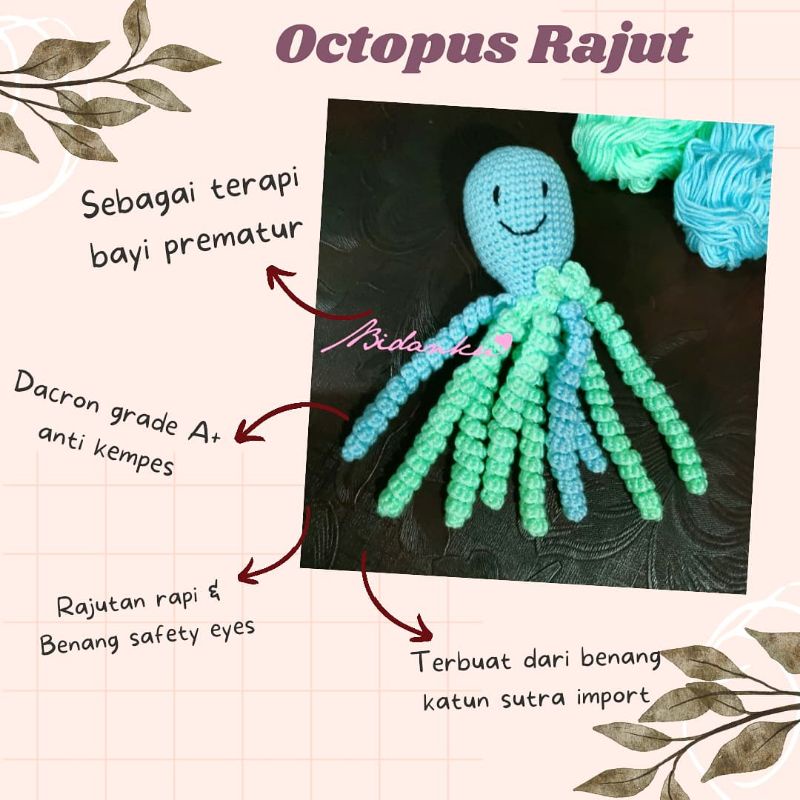 BONEKA OCTOPUS RAJUT CUTE / GURITA RAJUT PREMIUM , TEMAN TIDUR BAYI , TERBAIK , TERLARIS