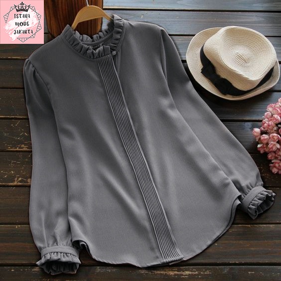 ISTANA MODE JAKARTA Lilac baju atasan wanita terbaru blouse korean style blouse wanita lengan panjang-2