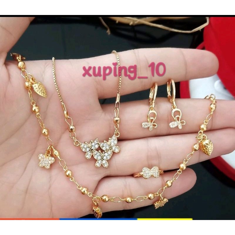 Xuping Set Perhiasan Anak Gold Lapis Emas 24K Motif Kupu-Kupu Lapis Emas 24K