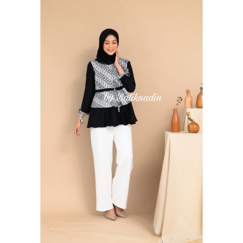 Atasan Batik Wanita Kerja Jumbo Dolby Dolbi Dobby Doby Modern dan Terbaru 2020-Hitam