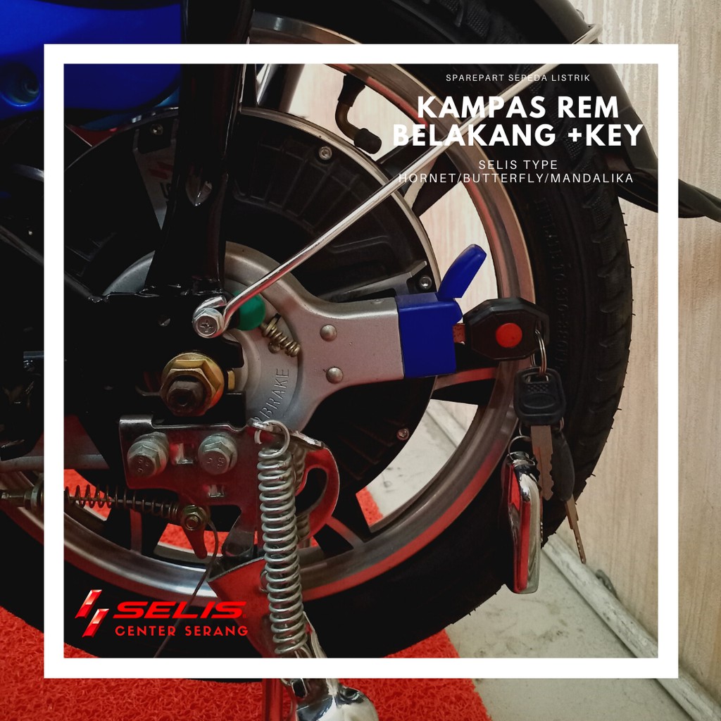 Kampas Rem Belakang + Key Sepeda Listrik Drum Brake Rear / Rem Tromol Belakang SELIS Butterfly/Manda
