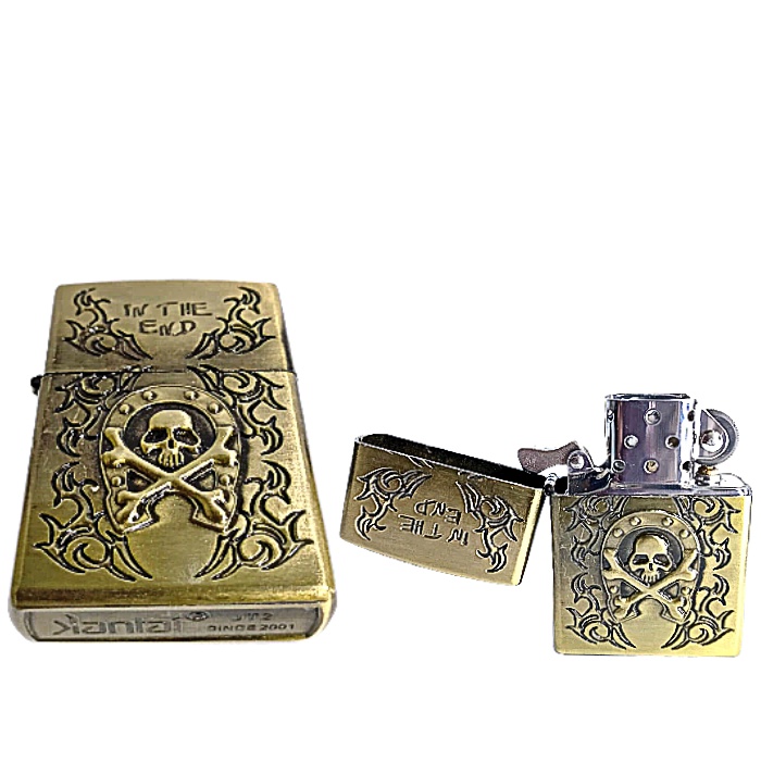 PAKET KOMPLIT KOREK API SET KANTAI GOLD  PLUS MINYAK RENNE 100ML PLUS BATU ZIPPO MOTIF TENGKORAK