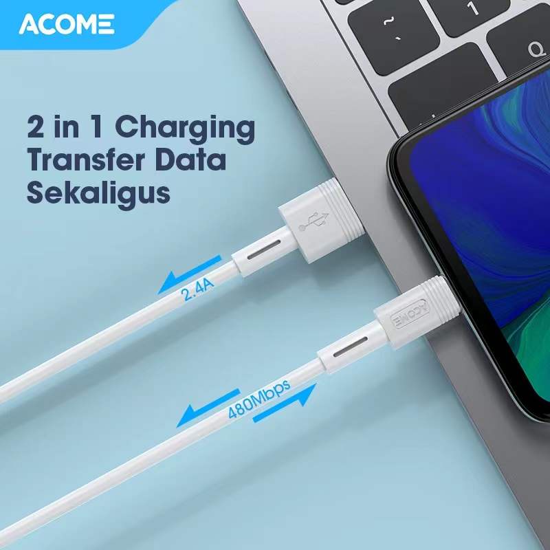 Acome Data Cable Micro-USB Fast Charging 2.4A 100cm Garansi Resmi 1 Tahun ADM010