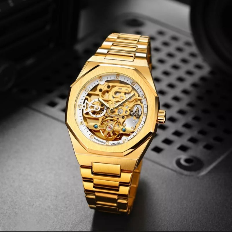 Jam Tangan Automatic Vintage Luxury Oak Gold Forsining Original