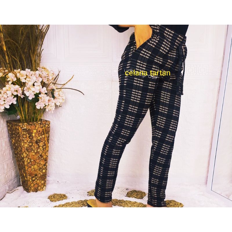 Celana tartan motif kotak/ Celana wanita kotak kotak/  Baggy pant kotak