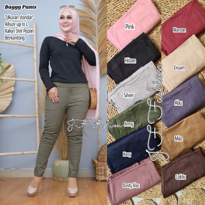 Basic pants katun stretch L+ //JF387