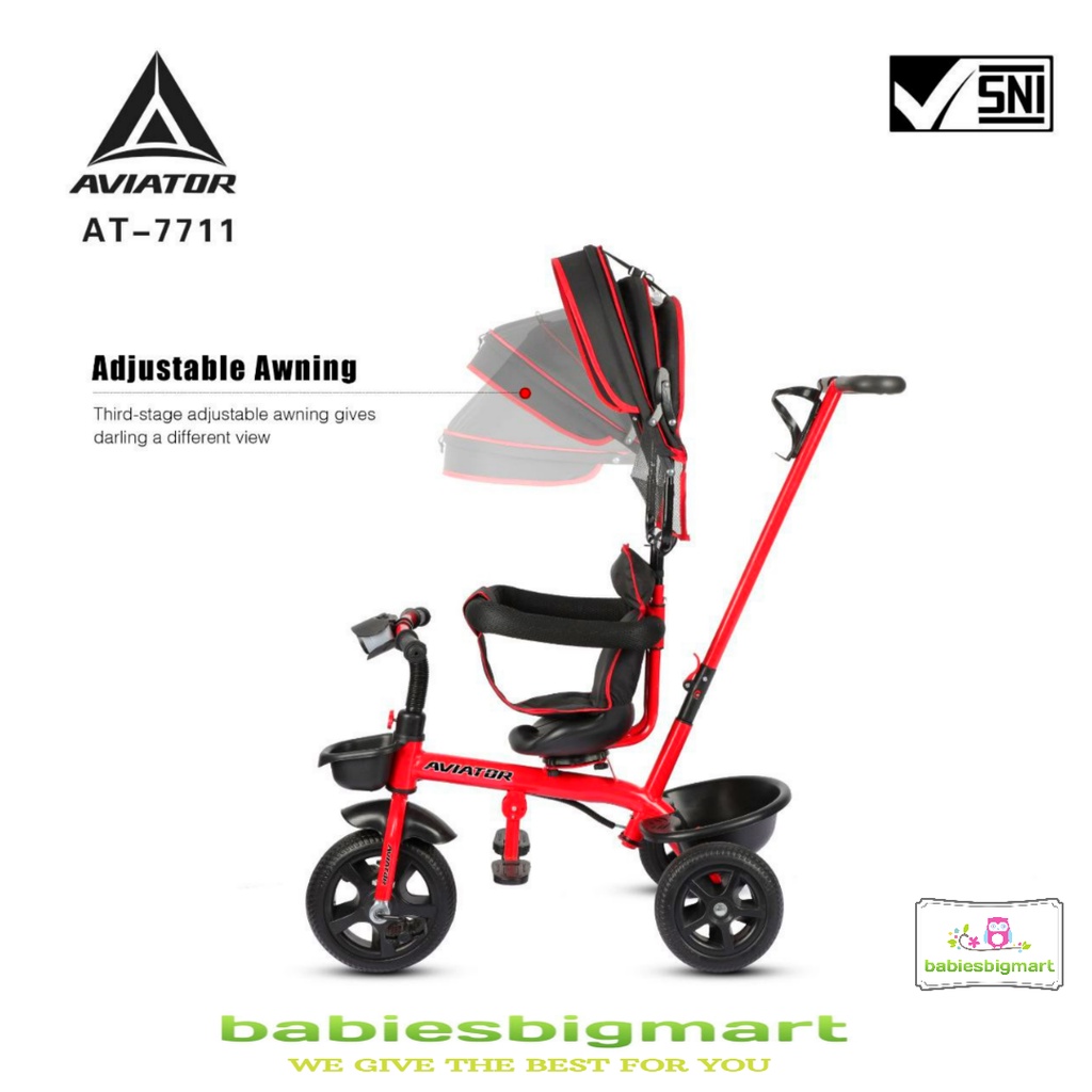 Sepeda Anak Roda 3 Tiga AVIATOR Tricycle AT 7711 Lampu Musik Kursi putar