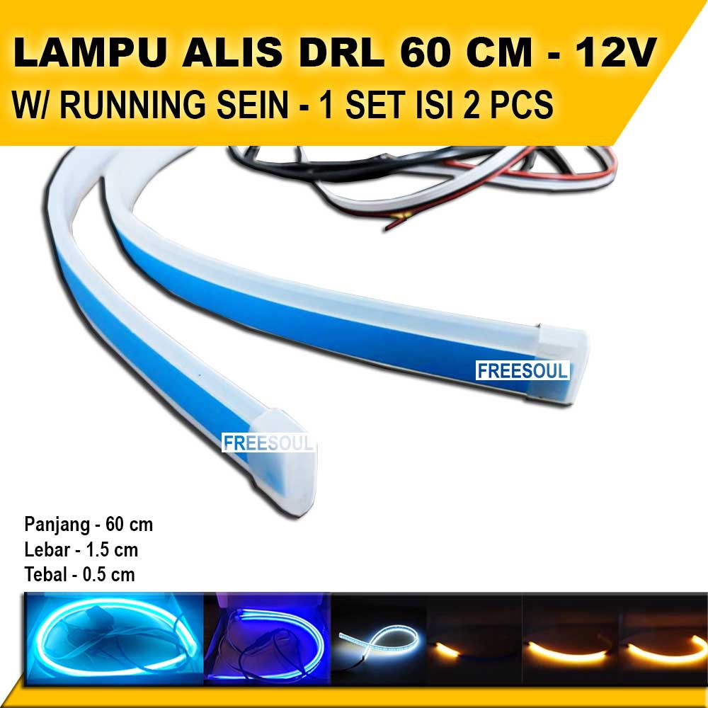 Lampu Alis Mobil - LED Alis Drl Flexibel Slim 60 Cm Waterproof With Running Sein - Harga Sepasang