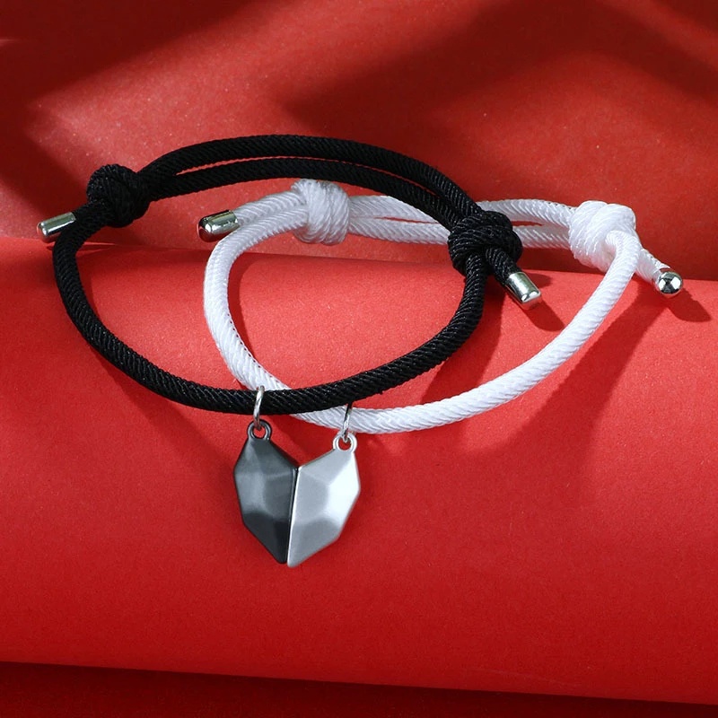 1Pair Wishing Stone Couple Bracelet Heart-shaped Stitching Lucky Stone Magnetic Bracelet lover Gifts