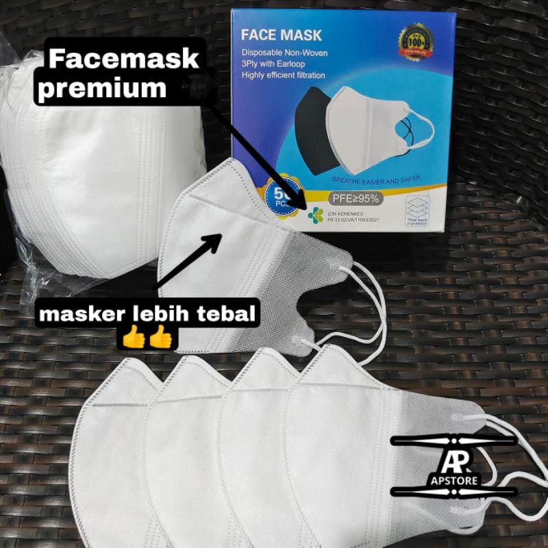 MASKER DUCKBILL PUTIH HITAM FACEMASK BERGARIS ISI 50PCS PREMIUM