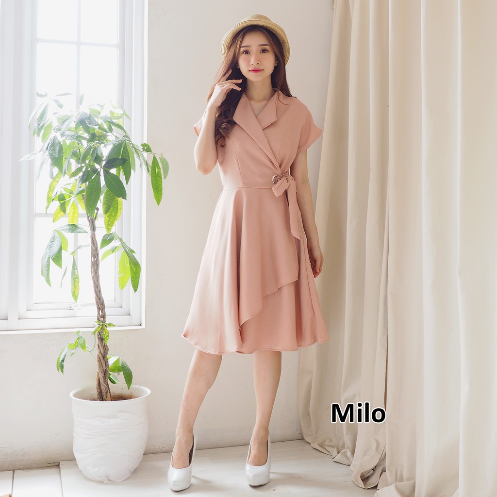 Chamele Dress Wanita Midi Model Big Bow Bahan Moscrepe Premium High Quality 505