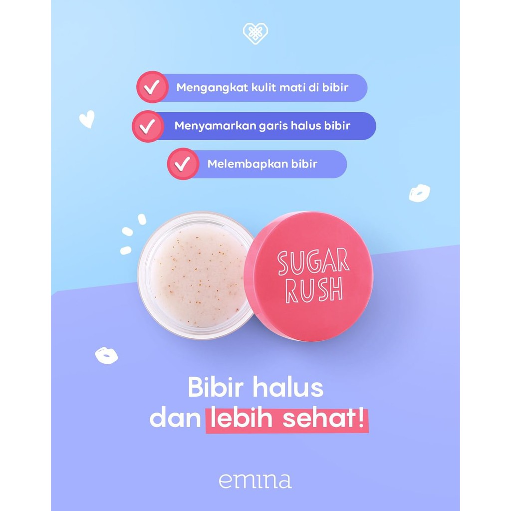 ✿ELYSABETHME✿ ˜”*°• emina •°*”˜. emina sugar rush lip scrub scrubing bibir anti kering mengelupas baby lips pelembab