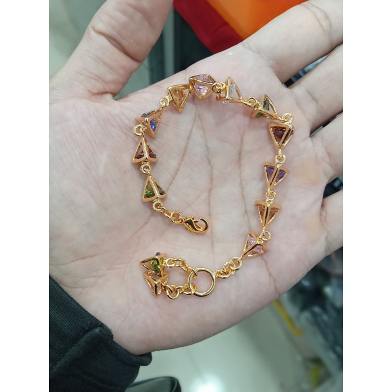 Gelang tangan wanita xuping berlapis emas dengan kristal warna uk20cm