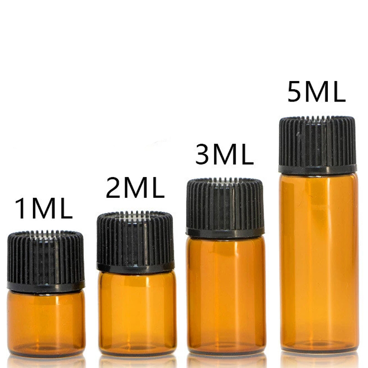 1/2/3ml Mini Travel Empty Amber Essential Oil Glass Bottle / Perfume Sample Test Brown Bottle / Refillable Seal Quid Container 1Pc