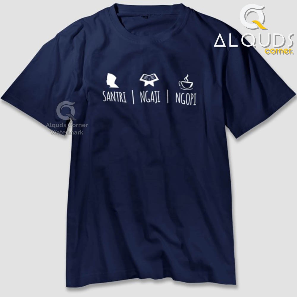 Kaos Dakwah Islami Premium SANTRI NGAJI NGOPI / Baju Distro Muslim Eksklusif / 3459-8