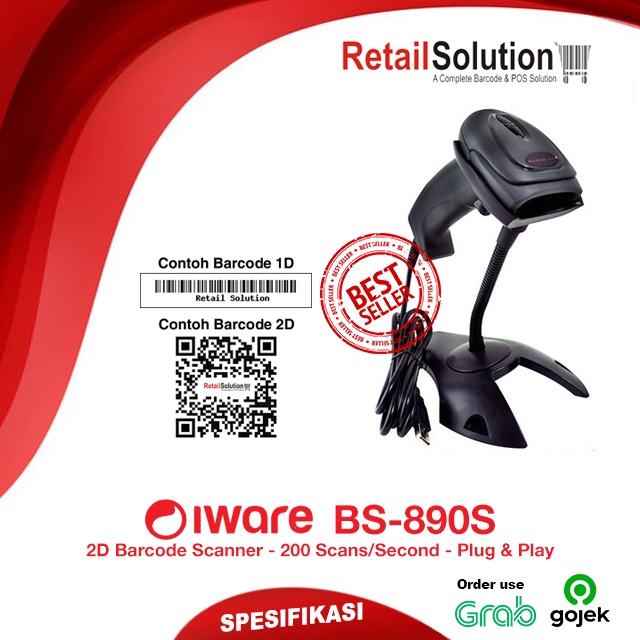 Iware BS-890S - 2D USB Handheld Barcode Scanner QR Code e-Faktur