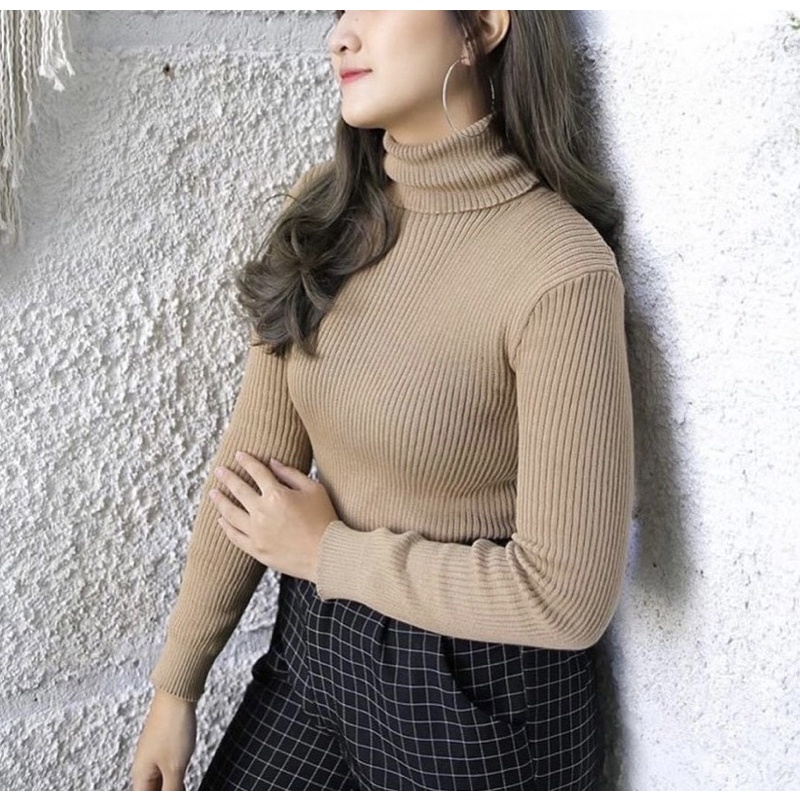 Katya Turtleneck Knit Sweater / Baju Rajut Wanita Import