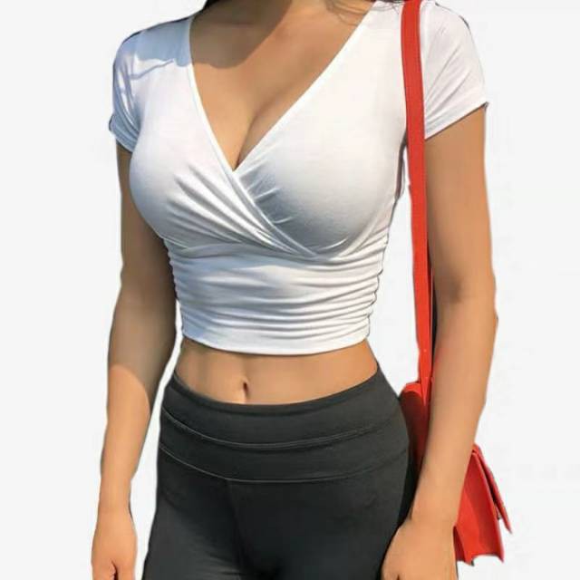 APRIL Korea Sexy T-Shirt Crop Top V-NECK 025 (XS-XL)