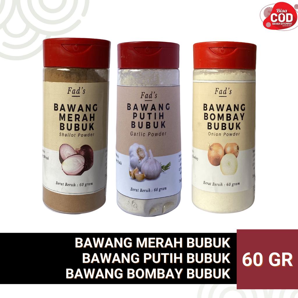 Fad's Bumbu Dapur Bubuk Bawang Putih Bubuk 60 Gram - Bawang Merah Bubuk 60 Gram - Bawang Bombay Bubuk 60 Gram