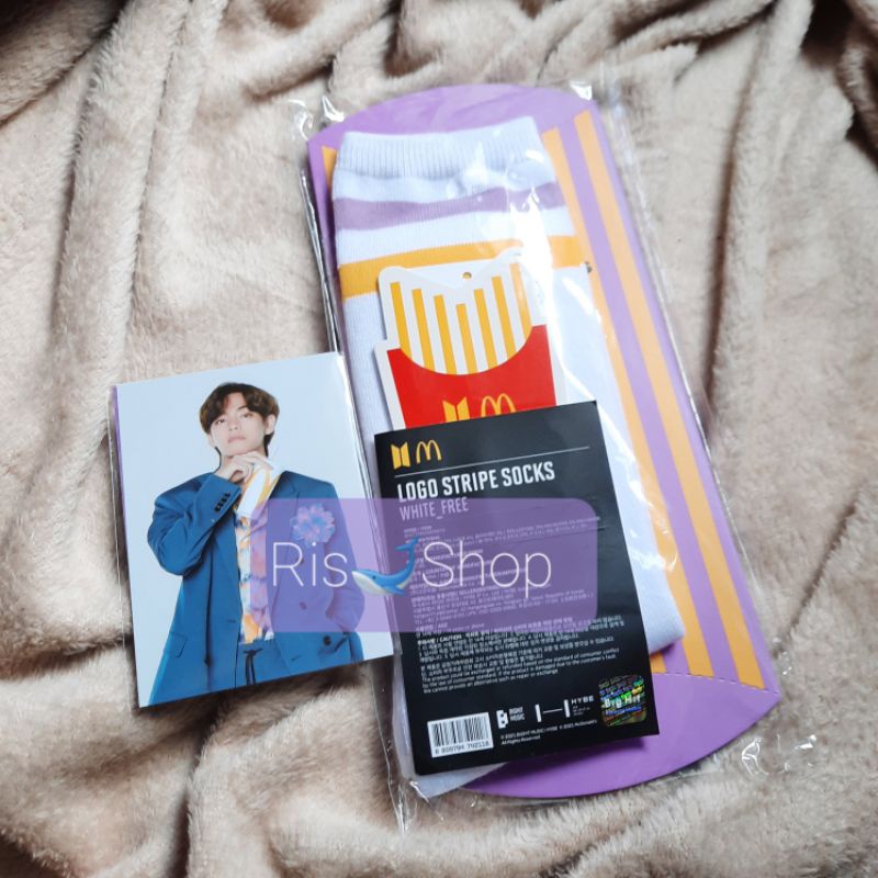 [READY STOCK] BTS X McD Merch Stripe Socks &amp; Taehyung Photocard Sealed