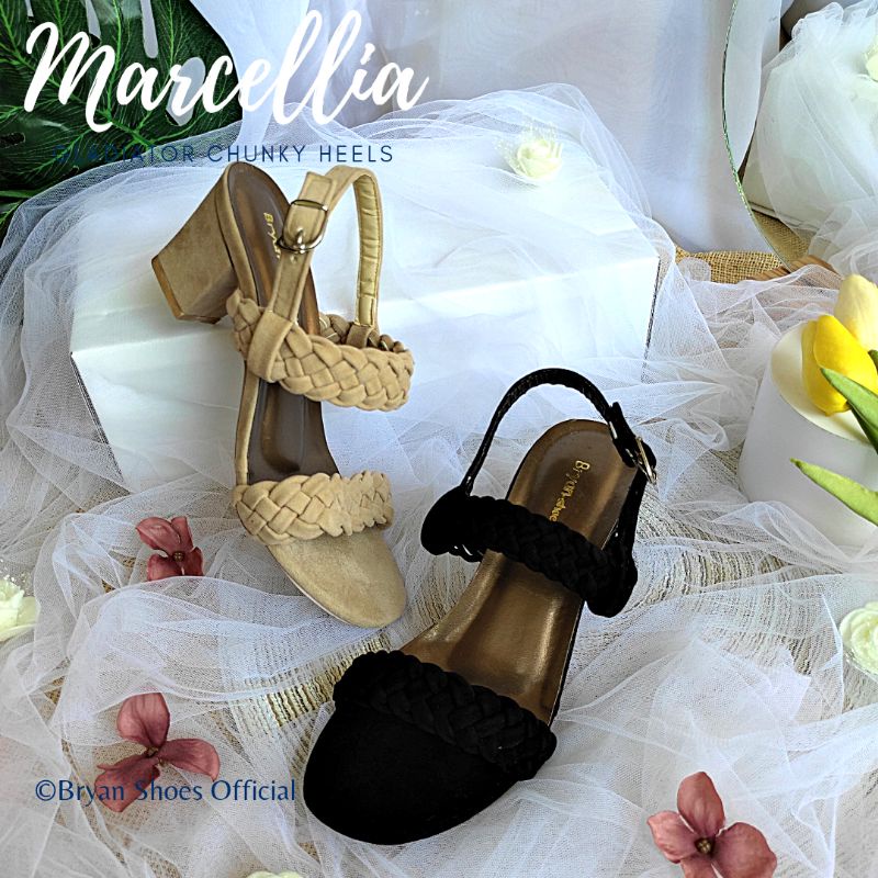 Bryan Marcellia Heels Tali Kepang Suede Beludru Hak Tahu 5cm Gladiator Bigsize Jumbo 3640 41 42 43