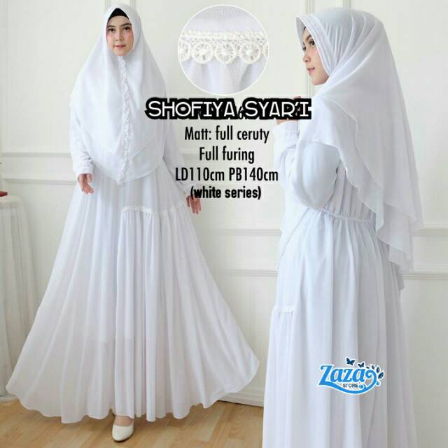 Gamis syari set putih gamis jumbo gamis polos busui Shofiya Syari by Zaza