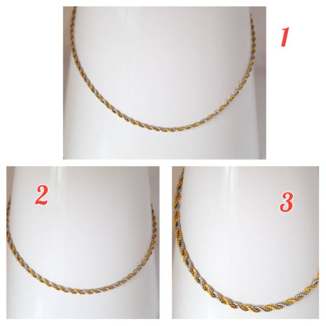 Kalung fashion titanium plintir kombinasi gold white pj 45cm