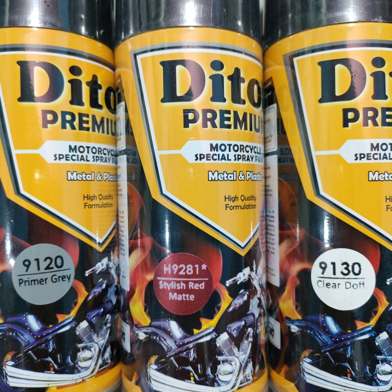 Pilok Paket Lengkap Cat Diton Premium Primer Grey 9120 Stylish Red Matte H9281 9281 Clear Doff 9130 400cc.. Pilok Paketan Stylish Red Matte Cat Semprot Diton Premium 400cc