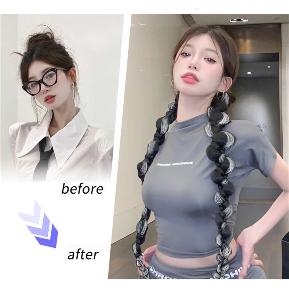 2 Pcs Wig Rambut Kepang Ponytail Gaya Hip Hop Untuk Wanita