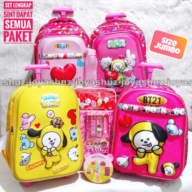 Tas Troli Anak Ransel Cimi Gratis Paket Lengkap - Ransel Anak Perempuan - Ransel Troli Anak TK - Tas Gratis Botol -  Tas Sekolah Anak Troli - Joyashuz