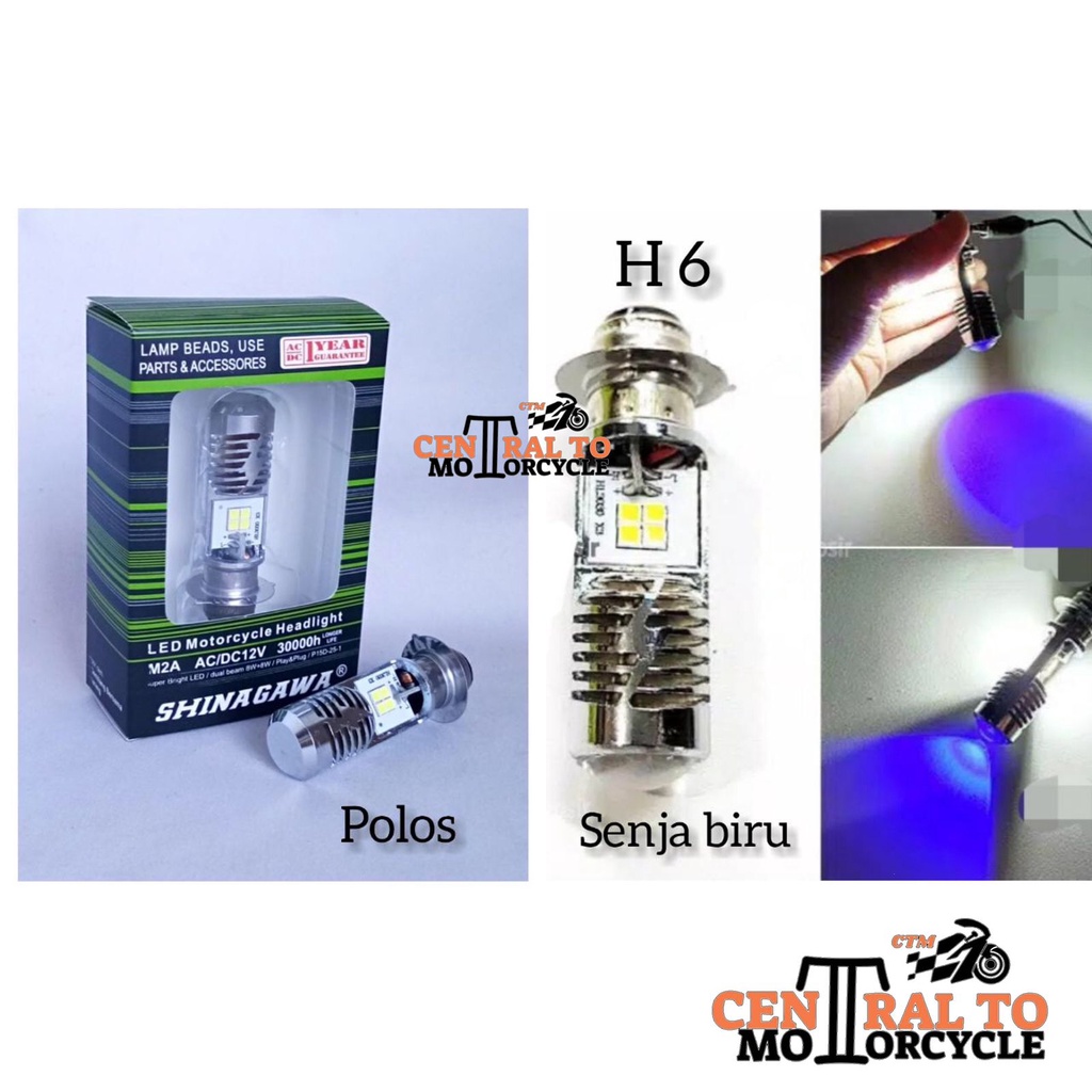 LAMPU LED DEPAN PETIR 6000K AC DC H6 SHINAGAWA 8 MATA LED PUTIH POLOS &amp; SENJA BIRU BEBEK MATIC UNIVERSAL