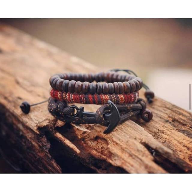 GELANG TALI GELANG SET STACKED COKLAT