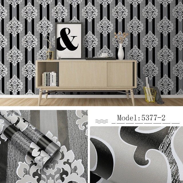 WALLPAPER DINDING MOTIF BATIK SALUR HITAM 45cm x 10m