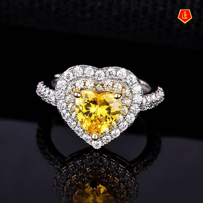 [Ready Stock]Luxury Citrine Love Heart-Shaped Open Ring