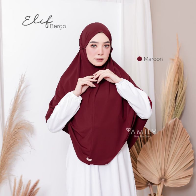 elif bergo hijab instan kekinian original amily-Maroon
