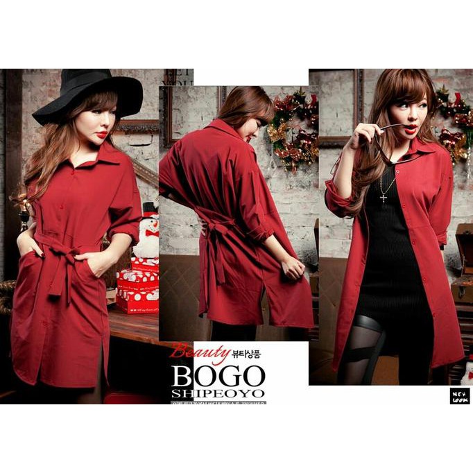 KUALITAS BAGUS DRESS KEMEJA OBI FT DRESS WANITA KATUN RAYON MERAH FREE ONGKIR..
