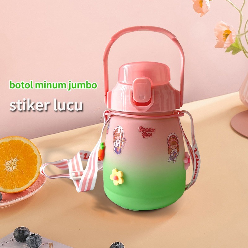 CINSTORE Botol Minum Big Belly Gemoy 1300ML 1.3Liter Botol Motivasi Penanda Waktu Botol Minum Viral