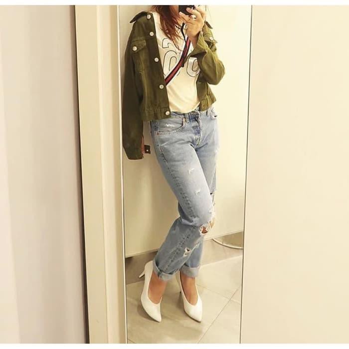 Termurah Jaket Wanita - Baju Wanita Jaket Jeans Warna Hijau Army [ Standard