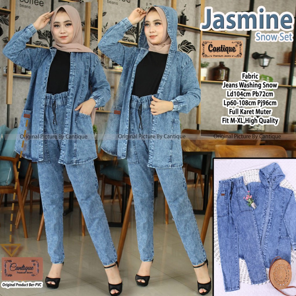 jasmine snow set wanita bahan jeans by cantique