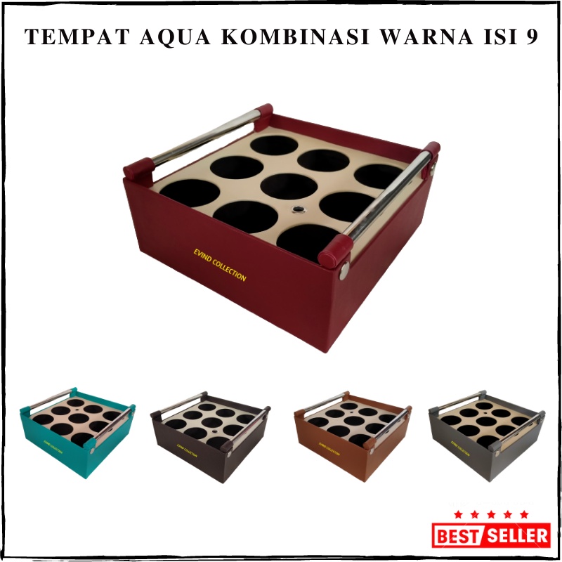 Keranjang Aqua Gelas Isi 9 Cup Kombinasi Warna Tempat Air Mineral Gelas Kulit Sintetis